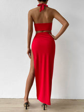 O-ring Cut Out Split Thigh Halter Dress